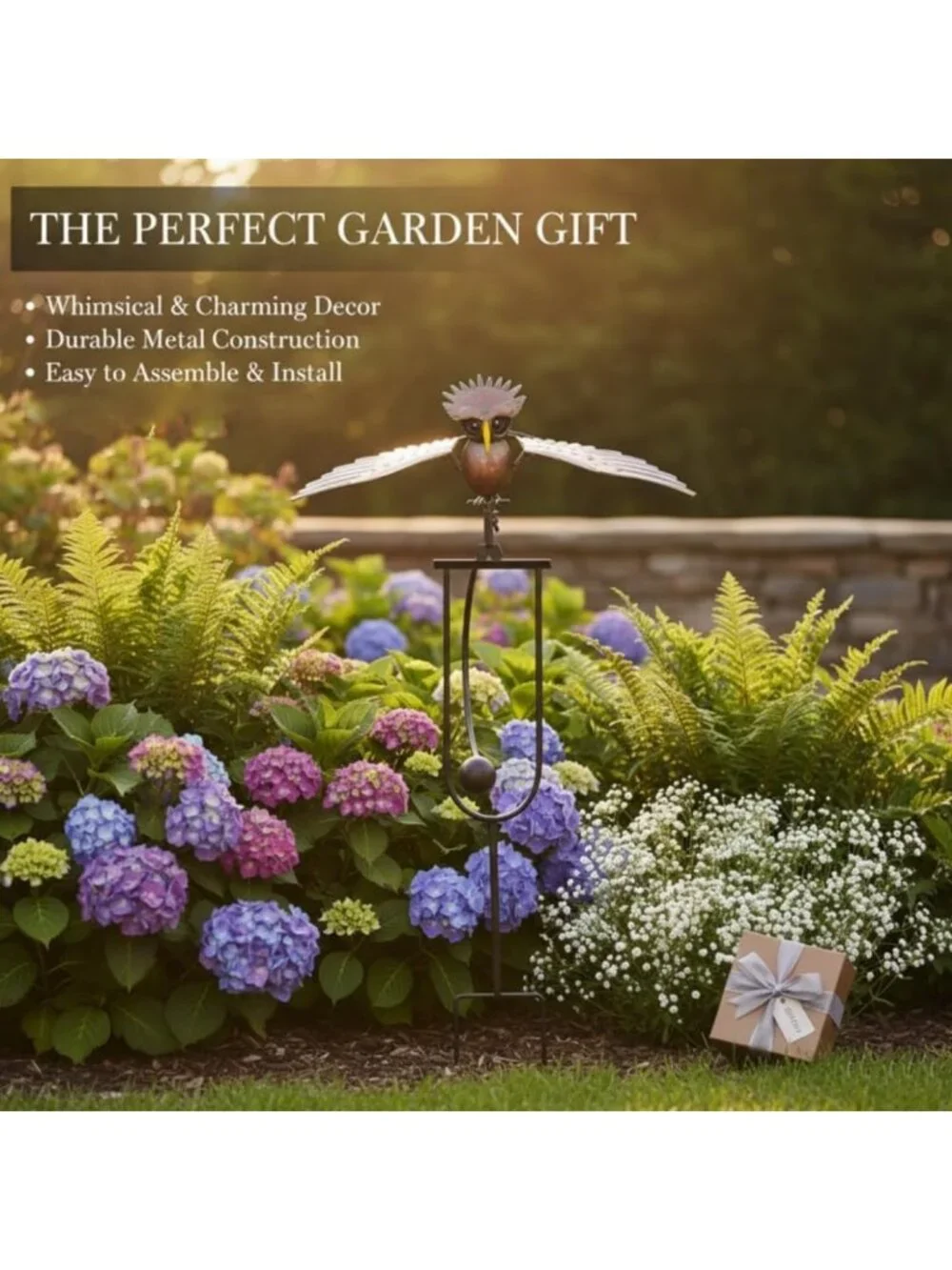 Kinetic Metal Owl Garden Stake Decor - Outdoor Sculpture for Lawn & Yard